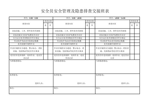 安全员安全管理及隐患排查交接班表