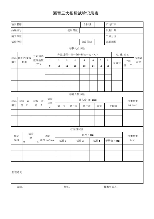 沥青三大指标试验记录表