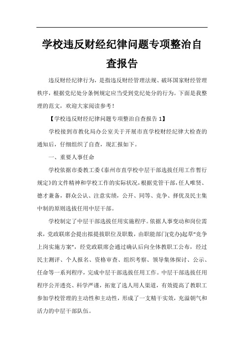 学校违反财经纪律问题专项整治自查报告