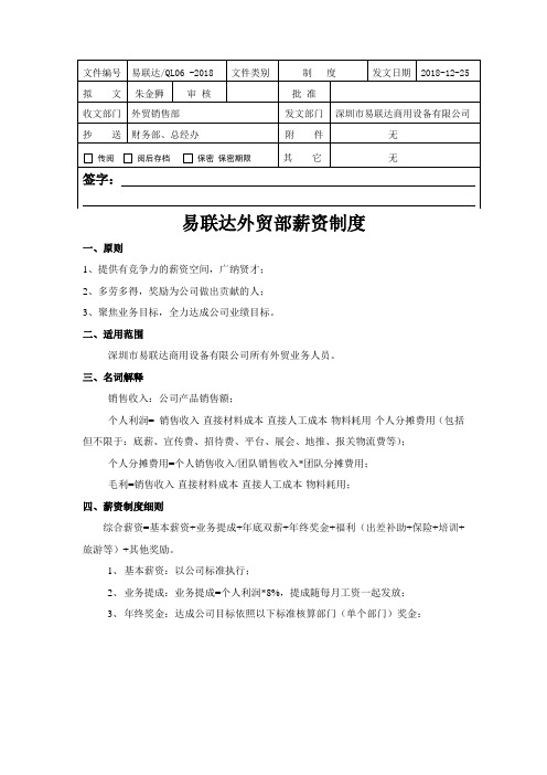 外贸部薪资激励制度