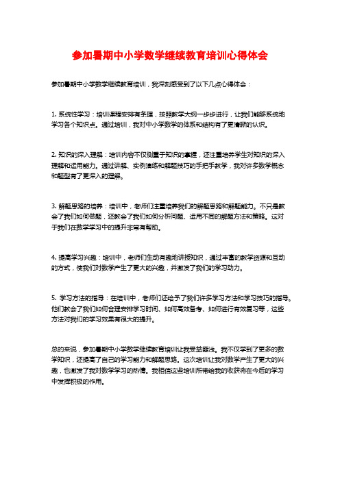 参加暑期中小学数学继续教育培训心得体会