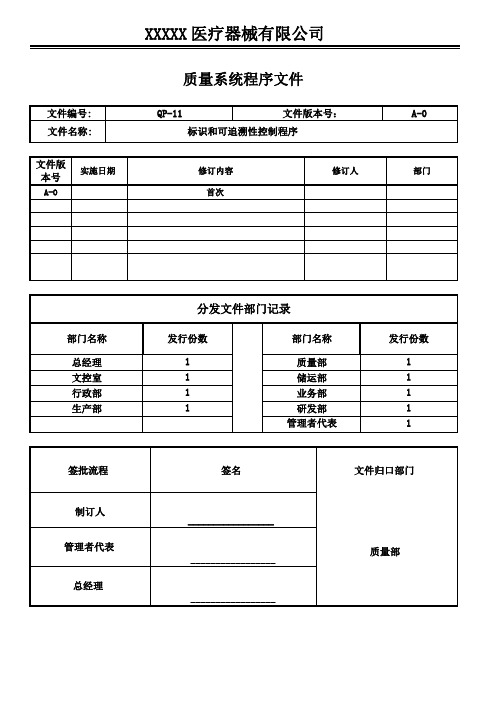 医疗器械GMP程序文件-标识和可追溯性控制程序