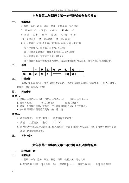 2017下六年级语文部分参考答案