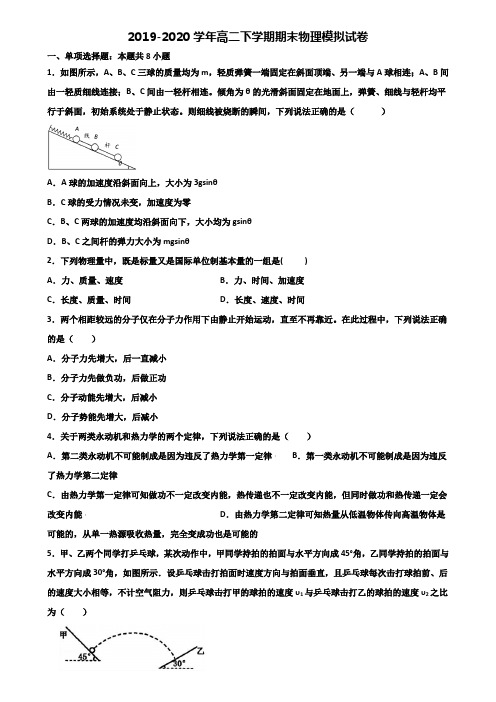 山西省吕梁市2019-2020学年高二下学期期末2份物理经典试题