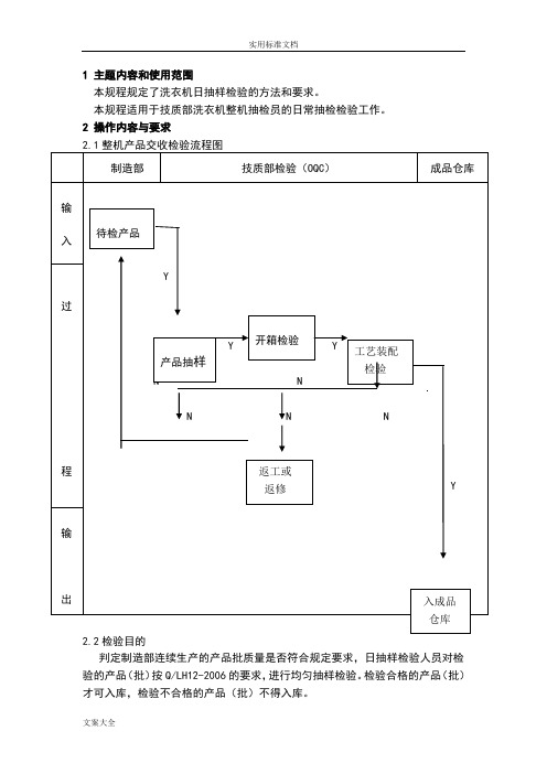 洗衣机日抽样检验(OQC)操作规程