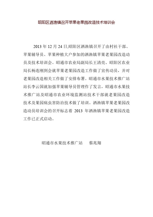 昭阳区洒渔镇召开苹果老果园改造技术培训会