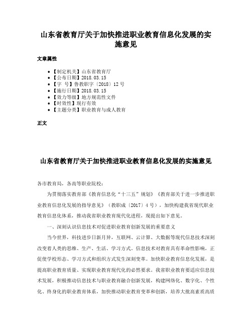 山东省教育厅关于加快推进职业教育信息化发展的实施意见