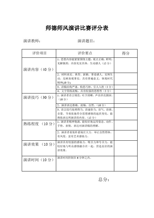 师德师风演讲比赛评分表