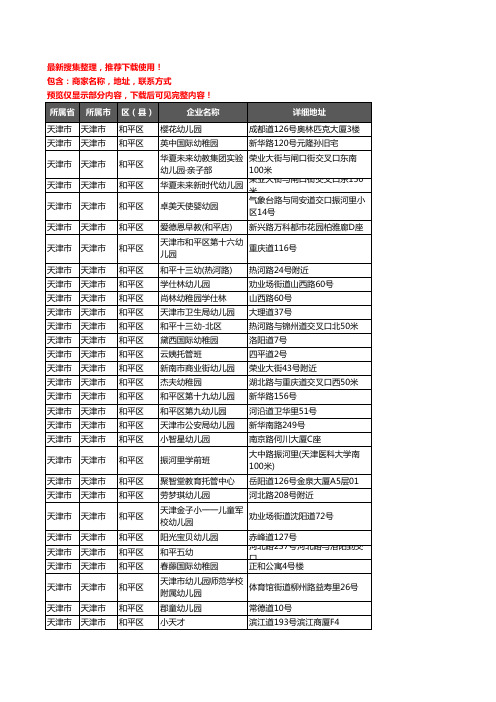 新版天津市天津市和平区幼儿园企业公司商家户名录单联系方式地址大全57家