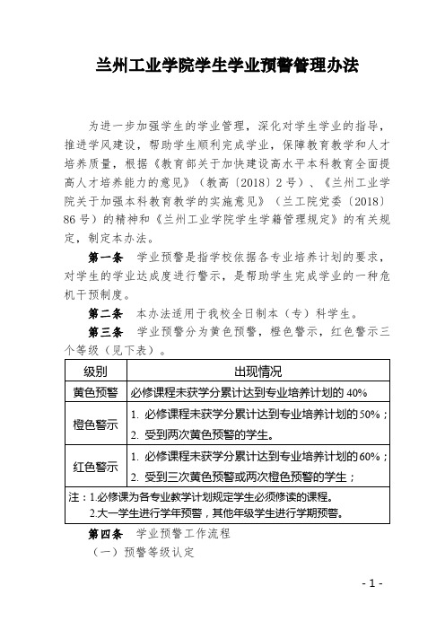 兰州工业学院学生学业预警管理办法