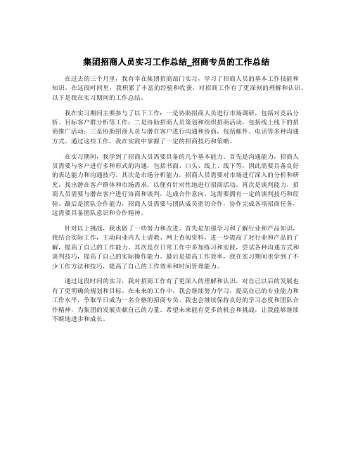 集团招商人员实习工作总结_招商专员的工作总结