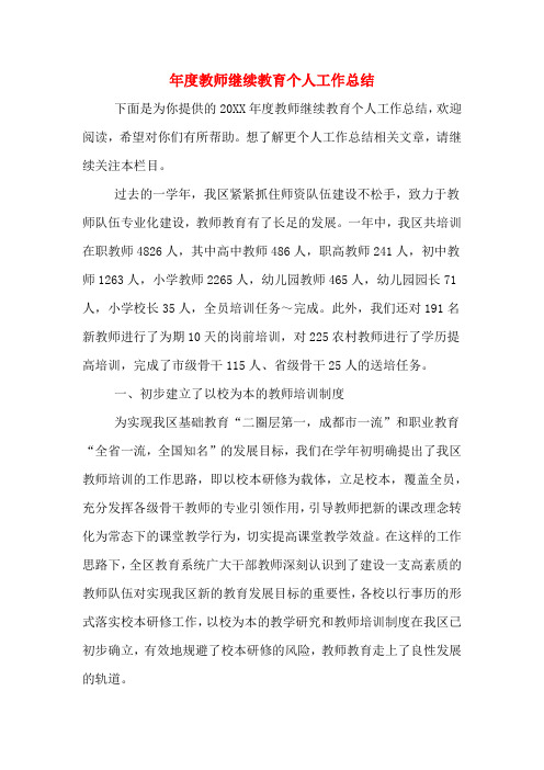 2019年年度教师继续教育个人工作总结