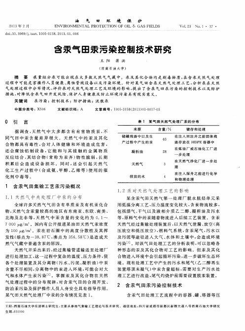 含汞气田汞污染控制技术研究