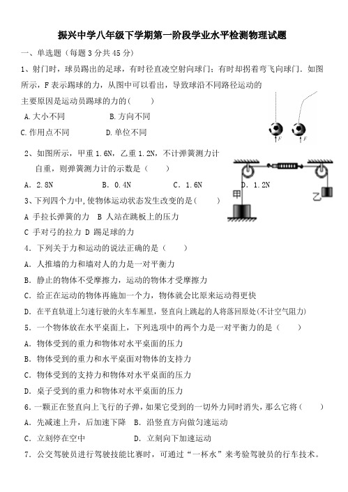 山东聊城茌平振兴中学2019-2020学年八年级下学期6月物理第一阶段学业水平检测题(word版)