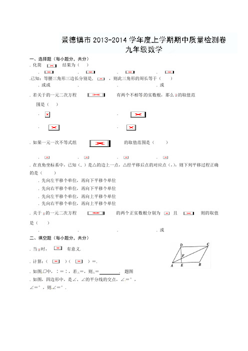 江西省景德镇市2014届九年级上学期期中质量检测数学试题