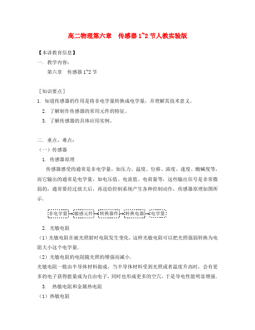 高二物理第六章  传感器1~2节人教实验版知识精讲