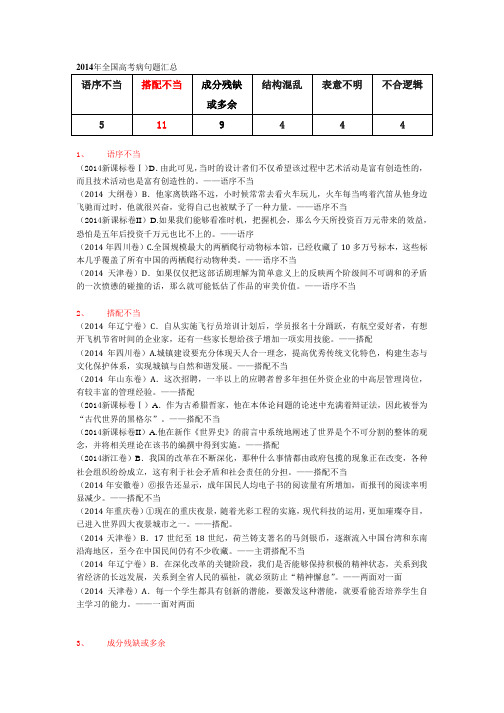 2014年全国高考病句题汇总