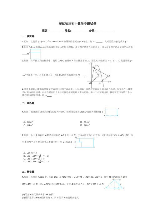 浙江初三初中数学专题试卷带答案解析
