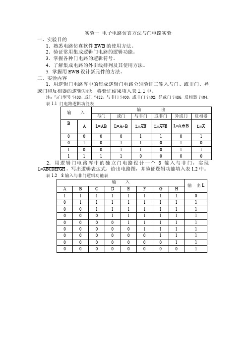 实验一电子电路仿真方法与门电路实验