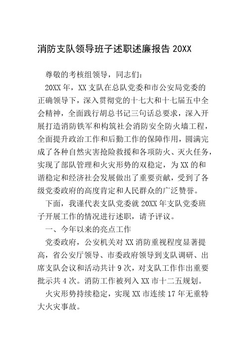 消防支队领导班子述职述廉报告20xx