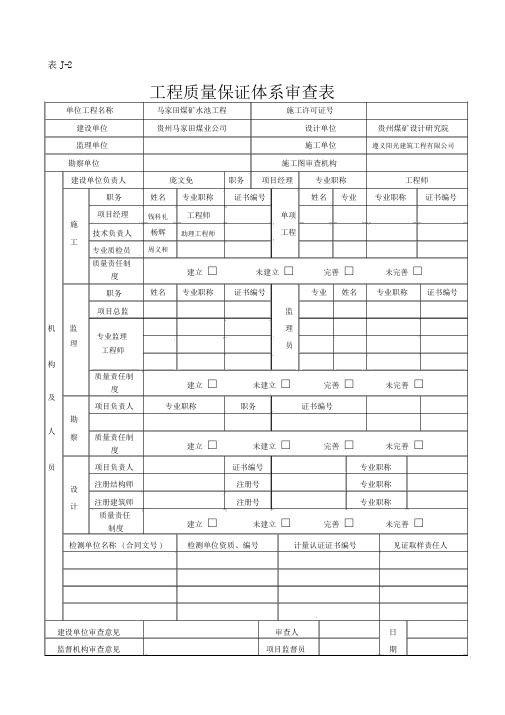 (完整版)工程质量、安全保证体系审查表