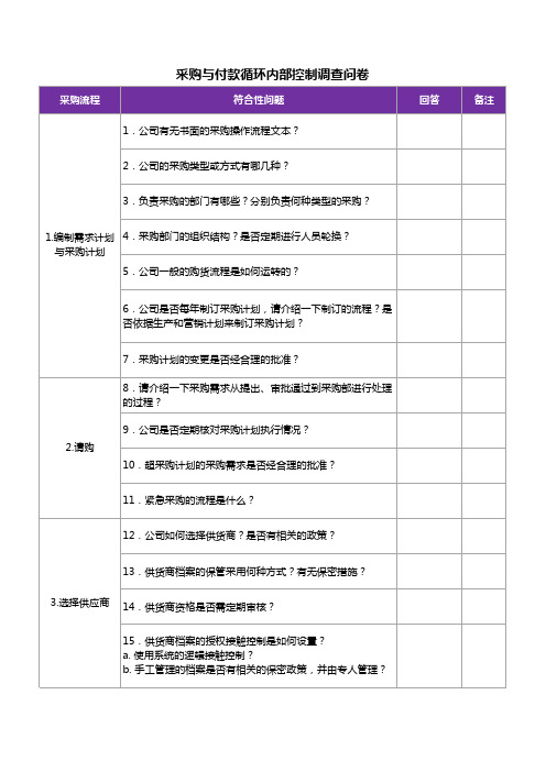 采购与付款循环内部控制调查问卷