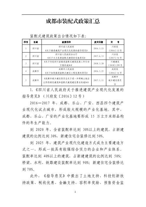 成都市装配式政策汇总2019.03