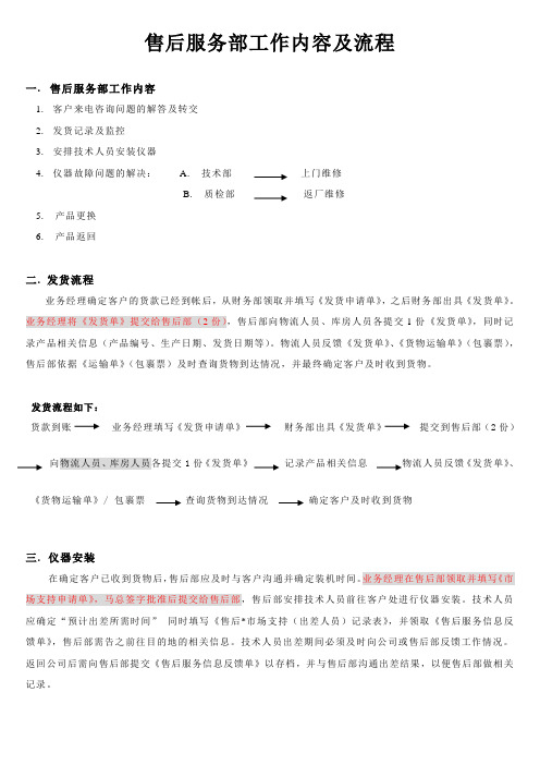 售后服务部工作内容及流程