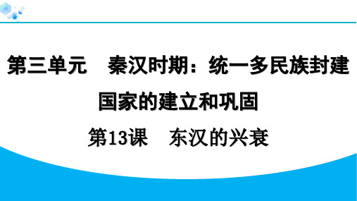 七年级上册历史课堂练习第13课 东汉的兴衰