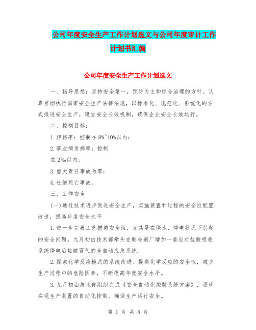 公司年度安全生产工作计划选文与公司年度审计工作计划书汇编.doc