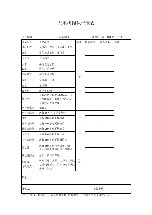 发电机维保记录表