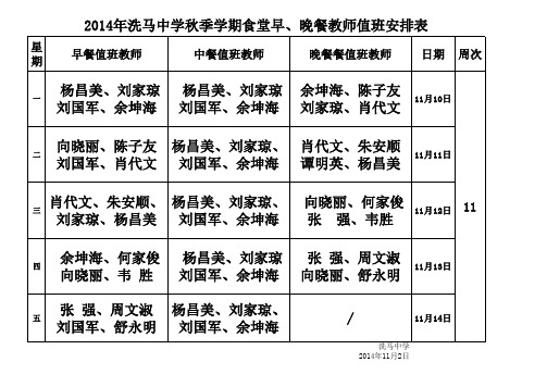 食堂值班表