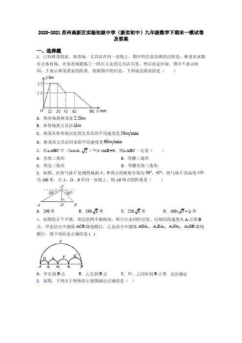 2020-2021苏州高新区实验初级中学(新实初中)九年级数学下期末一模试卷及答案