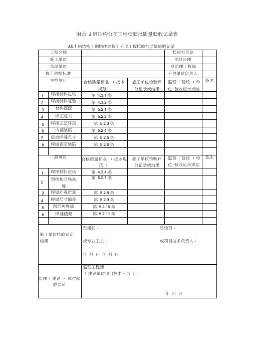 钢结构结构施工质量验收规范GB50205验收表格