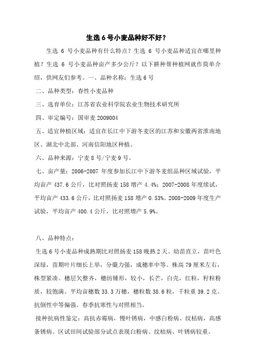 生选6号小麦品种好不好?