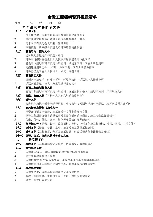 市政道路工程档案资料报送清单