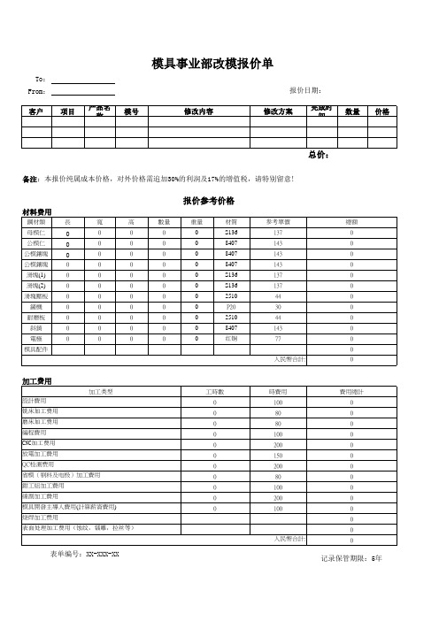 模具事业部改模报价表[空白模板]