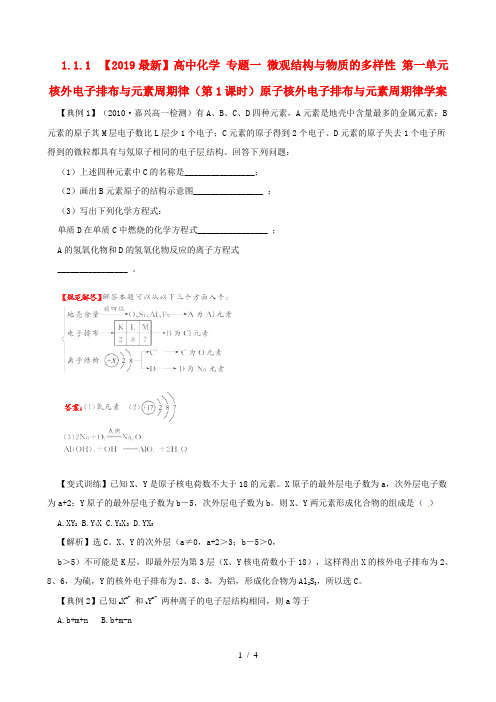 【2019最新】高中化学 专题一 微观结构与物质的多样性 第一单元 核外电子排布与元素周期律(第1课时)原子