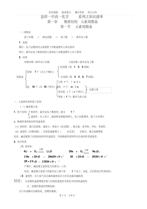 人教版化学必修二第一章知识点总结