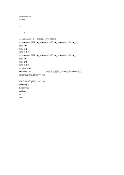 matlab程序：两列波相向传播叠加波形图和动画