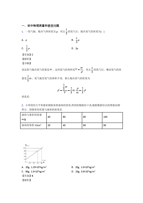 2020-2021物理质量和密度问题的专项培优 易错 难题练习题(含答案)含答案