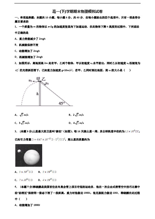 上海市松江区2023届新高考高一物理下学期期末学业水平测试试题