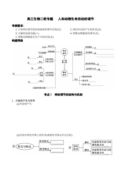 高三生物二轮复习人和动物生命活动的调节专题