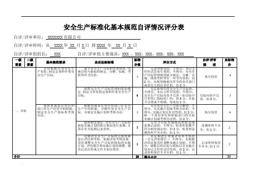 安全生产标准化自评情况评分表