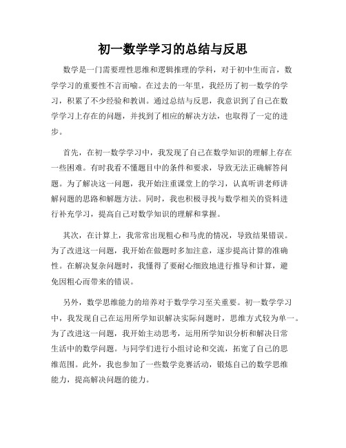 初一数学学习的总结与反思