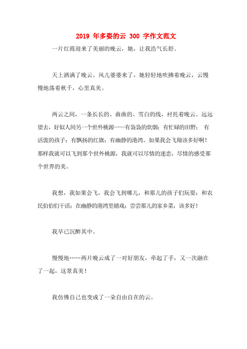 2019年多姿的云300字作文范文