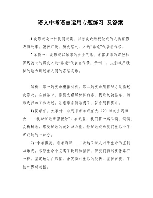 语文中考语言运用专题练习 及答案