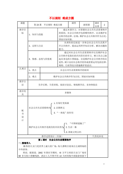 七年级政治下册 第23课 不以规矩 难成方圆教学设计 苏教版