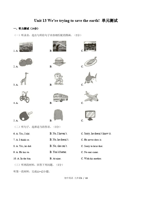 2020年人教新目标九年级英语 Unit 13单元测试(含答案)