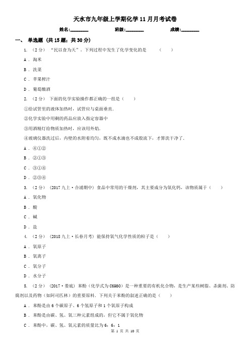 天水市九年级上学期化学11月月考试卷